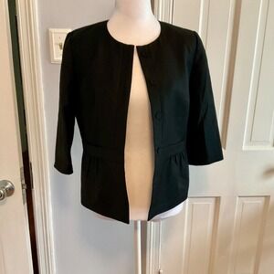 J.Crew Womens Sz 4 Black Peplum Jacket Blazer Button-Front Wool Career Classic